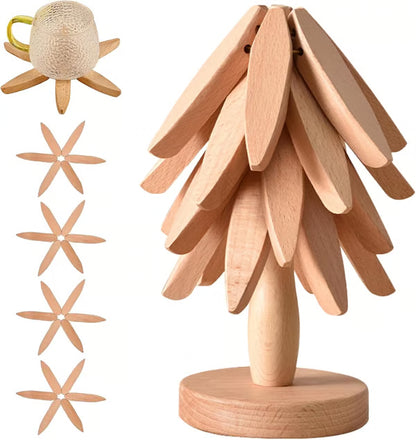Natural Tree Trivet Set - 4 wooden Trivets & 1 Stand